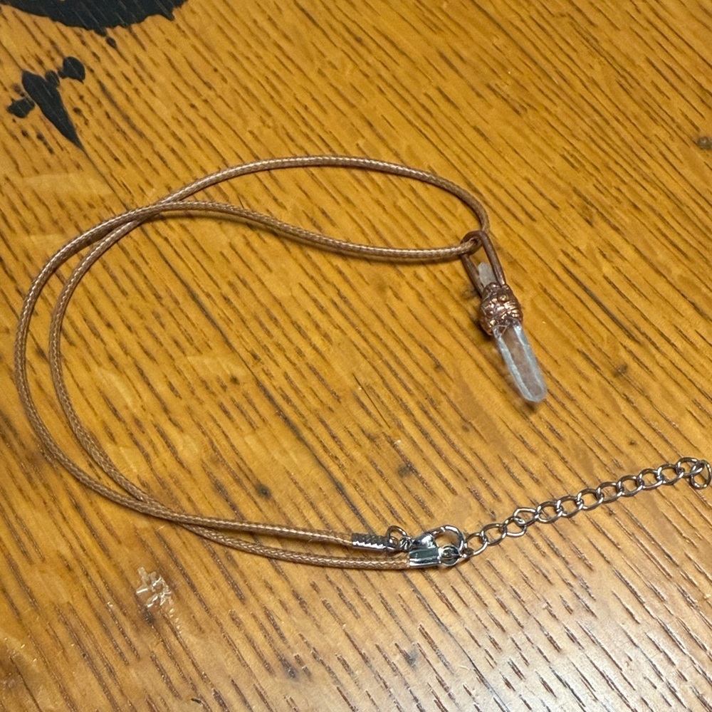 Crystal Point Pendant Necklace - Brown/Gold Cord